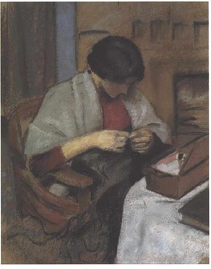 August Macke Elisabeth Gerhard sewing oil painting image
